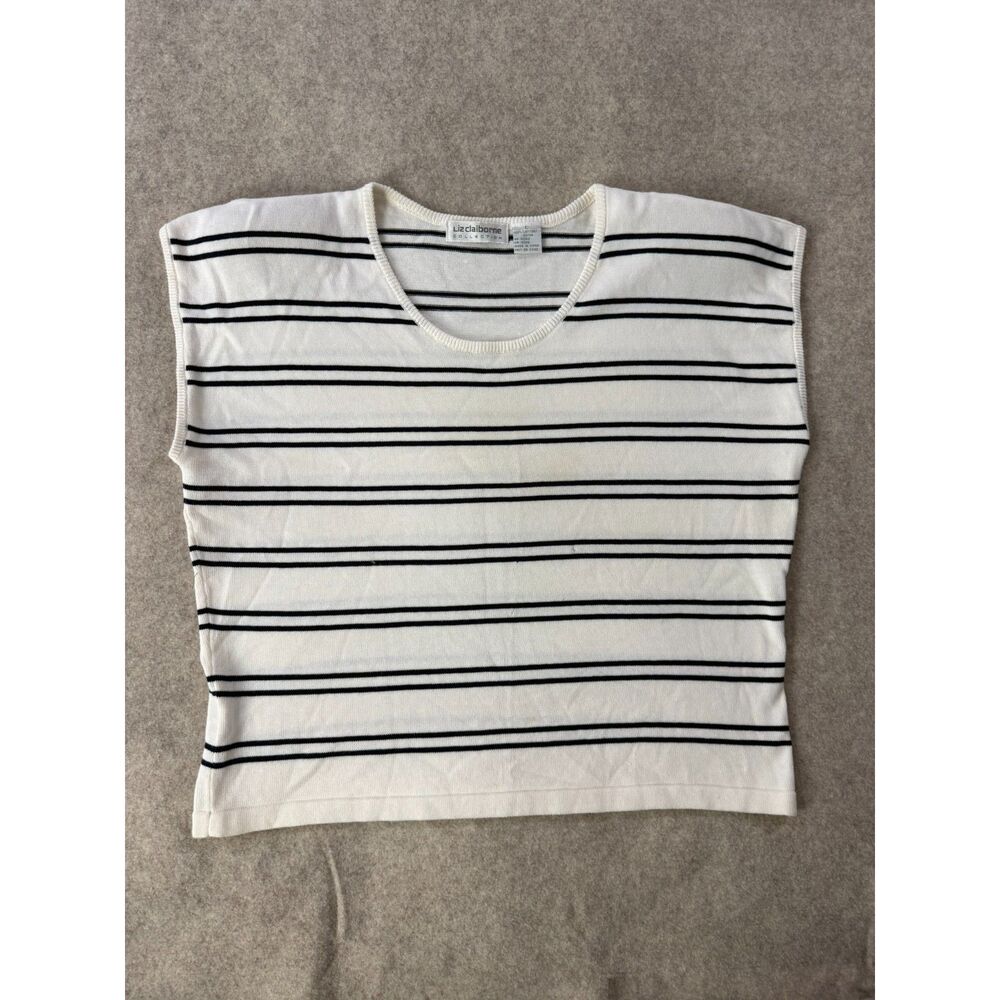 VTG‎ Liz Claiborne Collection Striped Cotton Knit Sweater Vest Sleeveless Top L